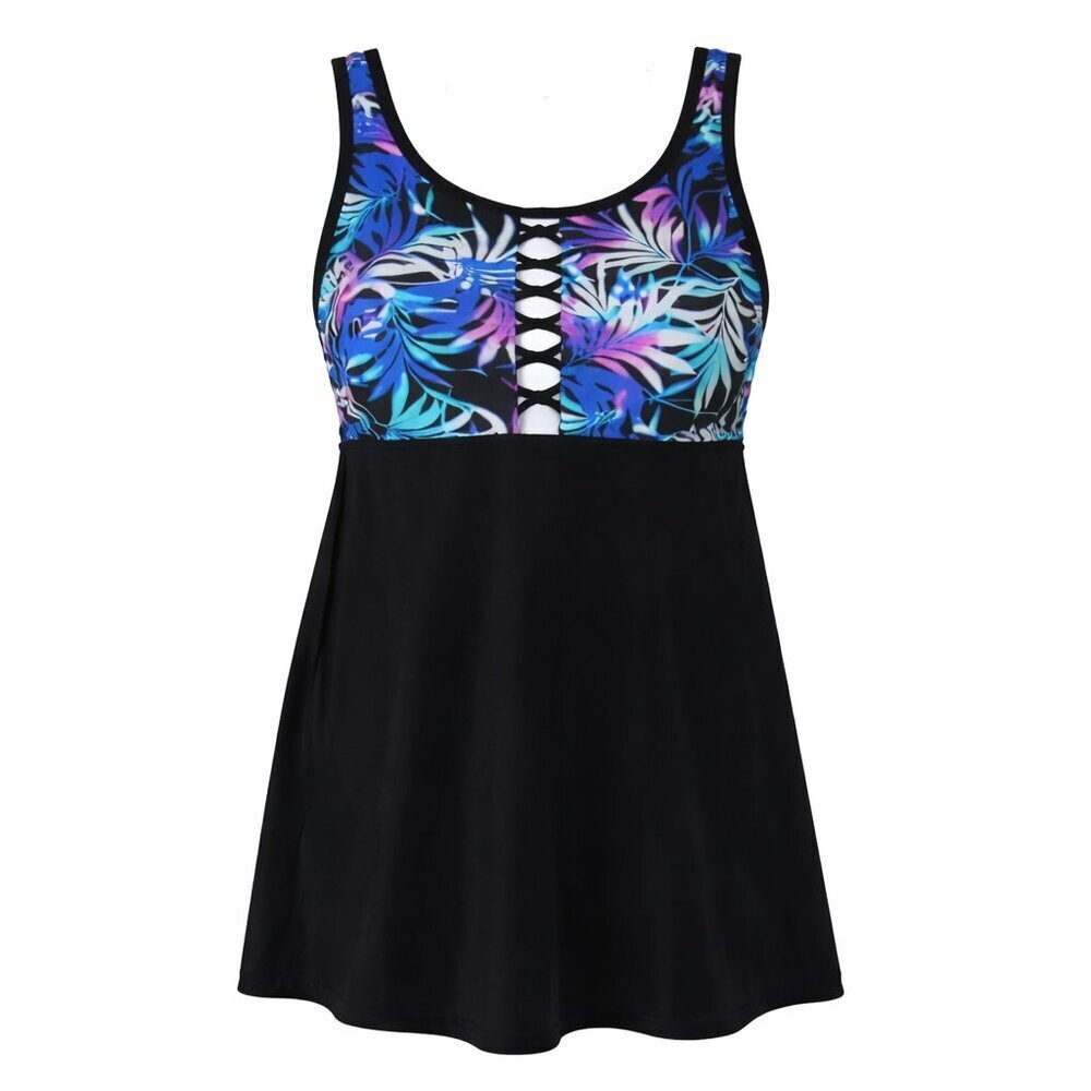 SWIMSUITS FOR ALL Black Floral Swimdress Swimsuit Size 14
